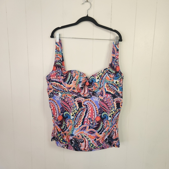 Anne Cole Paisley Parade Underwire Twist Tankini Swimsuit Swim Top New Size 24W - Picture 2 of 5